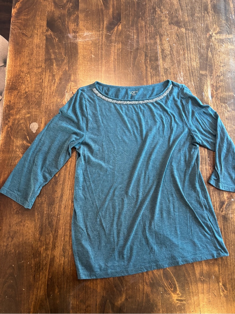 LOFT Teal Scoop Neck 3/4 Sleeve Top with Neck Trim
